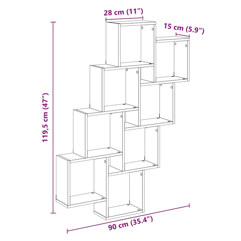 Wandschap Kubus 90X15X119,5 Cm Bewerkt Hout Artisanaal Eiken