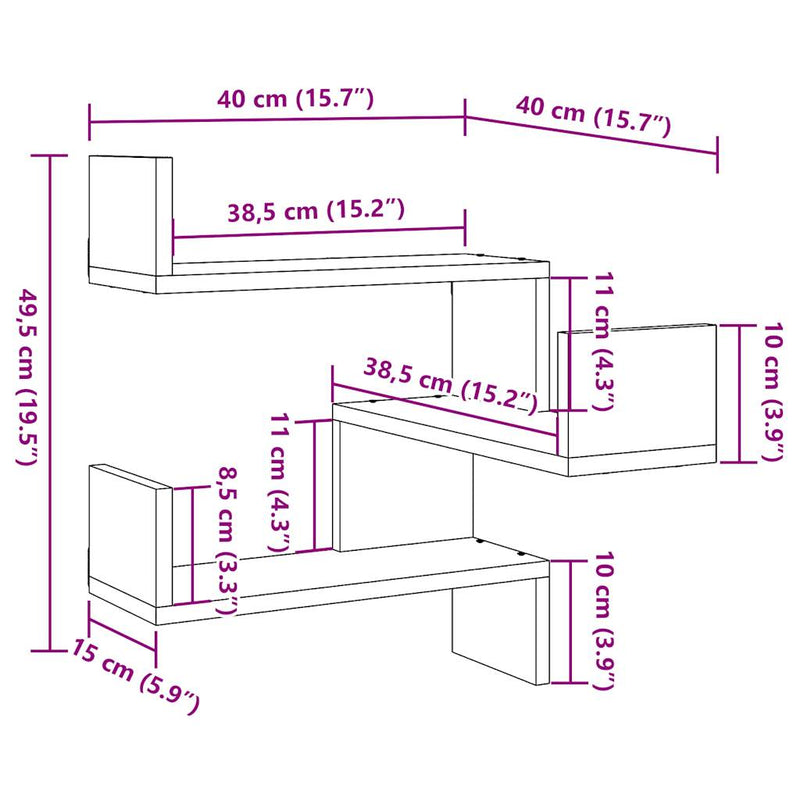 Hoekwandschap 40X40X49,5 Cm Bewerkt Hout Out Houtkleurig