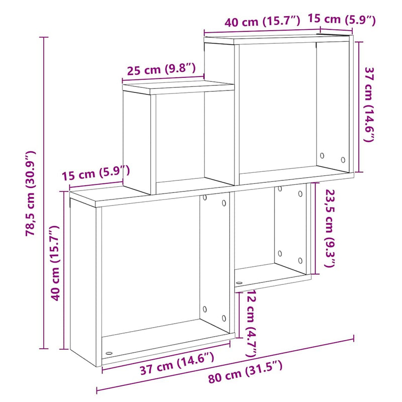 Wandschap 80X15X78,5 Cm Bewerkt Hout Kleurig