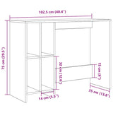 Bureau 102,5X35X75 Cm Bewerkt Hout Artisanaal Eikenkleur