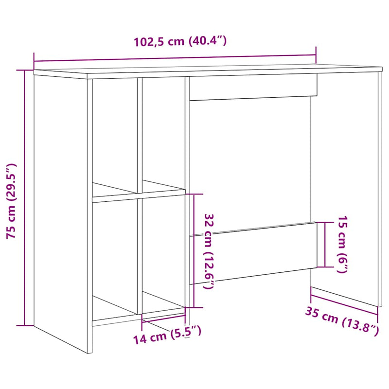 Bureau 102,5X35X75 Cm Bewerkt Hout Artisanaal Eikenkleur