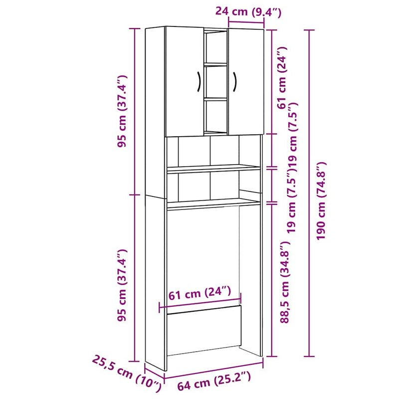 Wasmachinekast 64X25,5X190 Cm Betongrijs