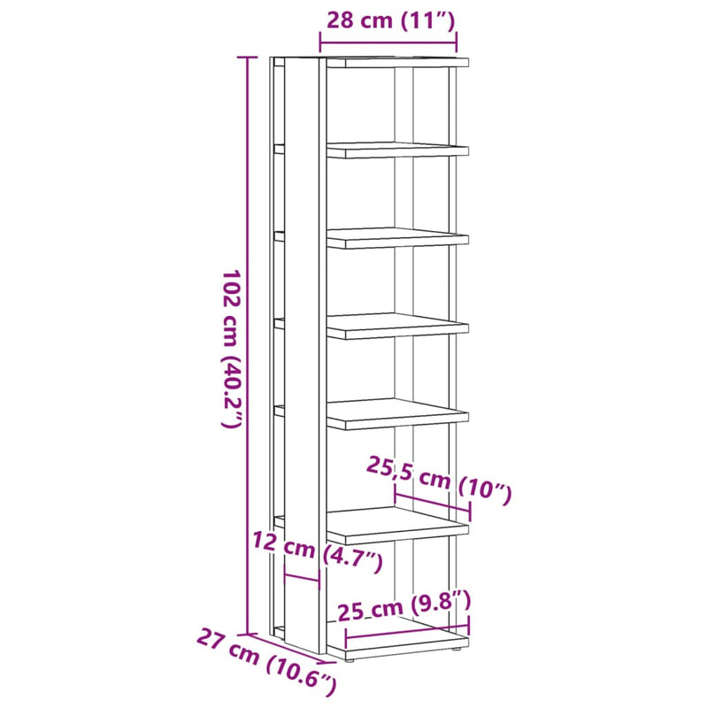 Schoenenkast 28X27X102 Cm Bewerkt Hout