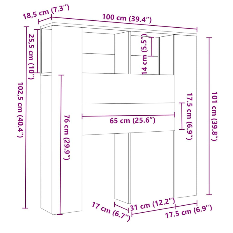 Hoofdbordkast 100X18,5X102,5 Cm Bewerkt Hout Kleurig