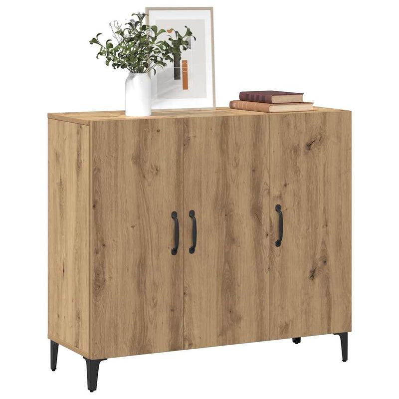 Dressoir 90X34X80 Cm Bewerkt Hout Artisanaal Eikenkleur