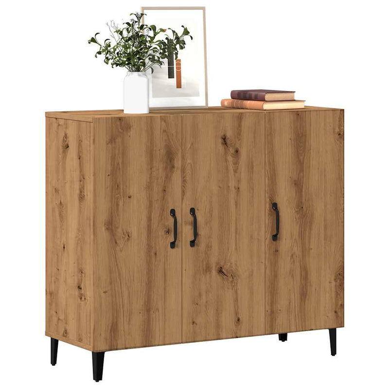 Dressoir 90X34X80 Cm Bewerkt Hout Artisanaal Eikenkleur