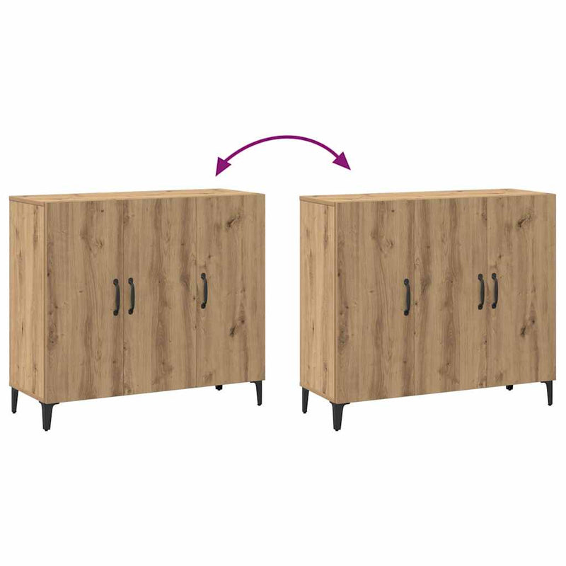 Dressoir 90X34X80 Cm Bewerkt Hout Artisanaal Eikenkleur