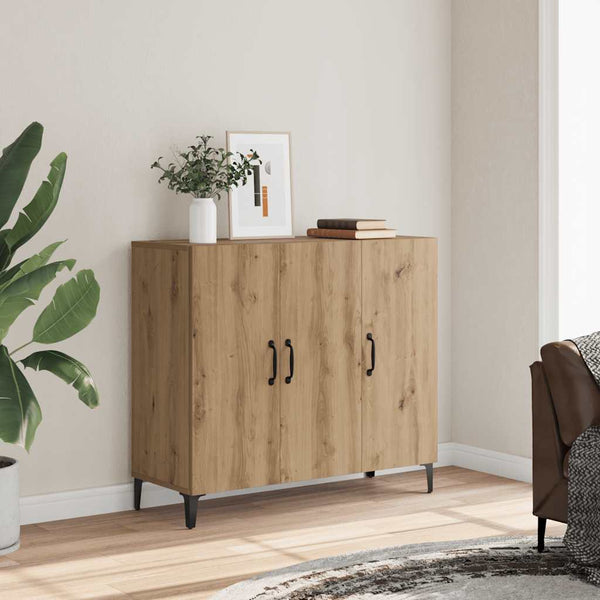 Dressoir 90X34X80 Cm Bewerkt Hout Artisanaal Eikenkleur