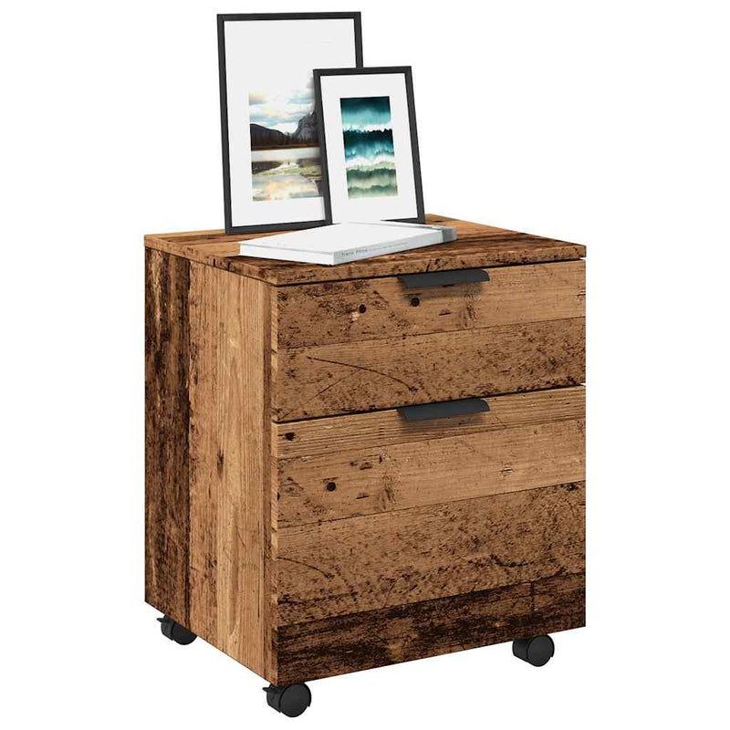Dossierkast Verrijdbaar 45X38X54 Cm Hout Artisanaal Eikenkleur