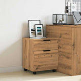 Dossierkast Verrijdbaar 45X38X54 Cm Hout Artisanaal Eikenkleur