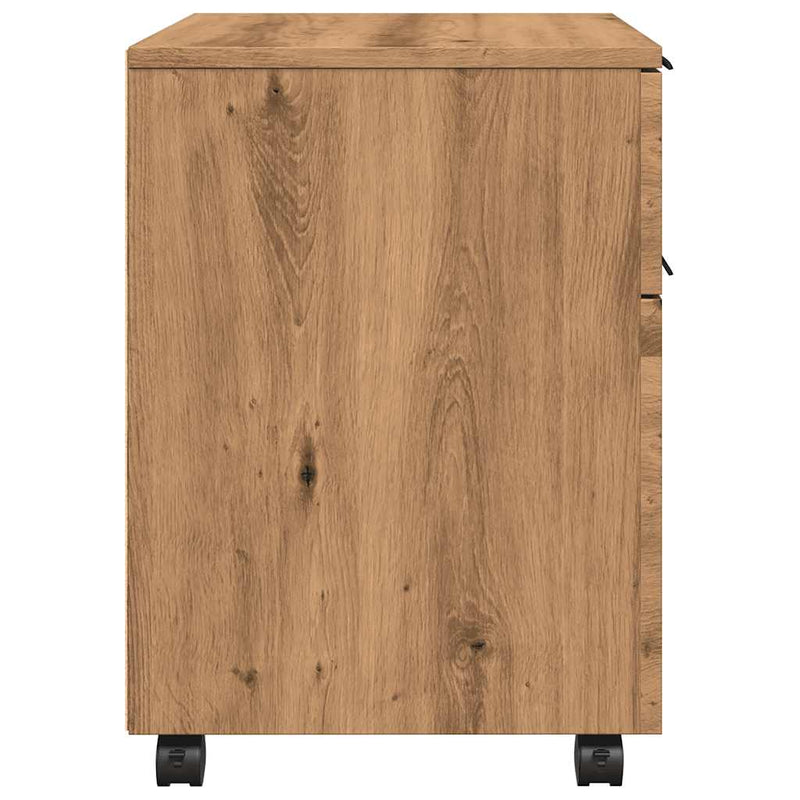 Dossierkast Verrijdbaar 45X38X54 Cm Hout Artisanaal Eikenkleur