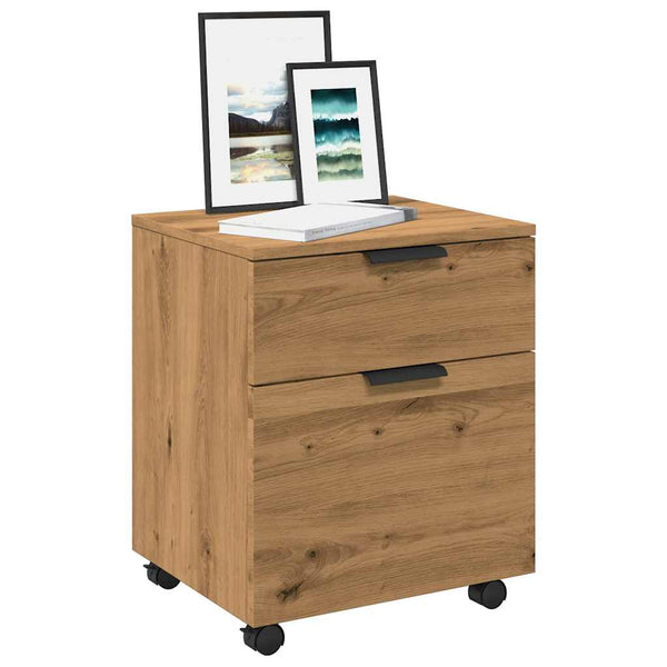 Dossierkast Verrijdbaar 45X38X54 Cm Hout Artisanaal Eikenkleur