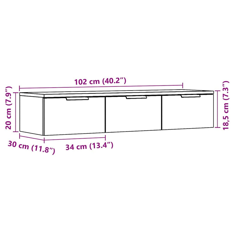 Wandkast 102X30X20 Cm Bewerkt Hout Artisanaal Eikenkleur