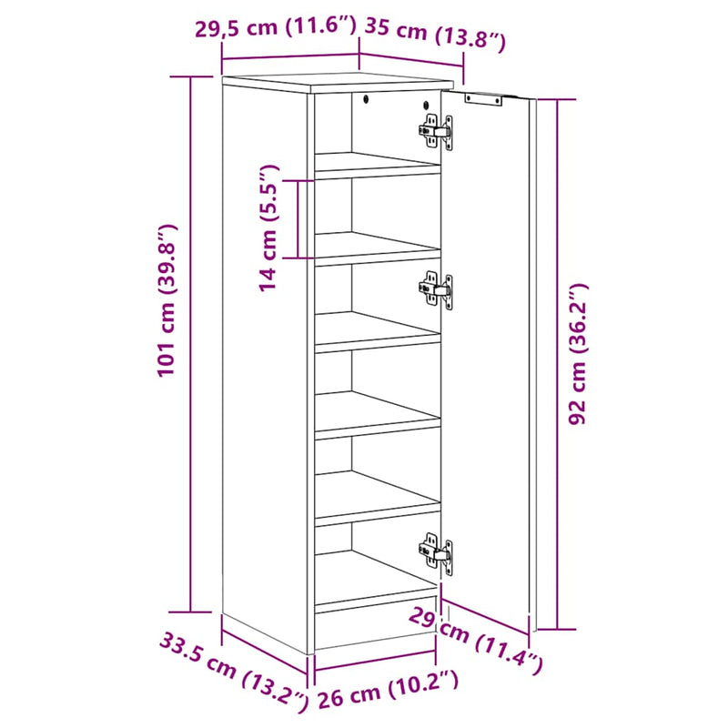 Schoenenkast 29,5X35X100,5 Cm Bewerkt Hout Kleurig