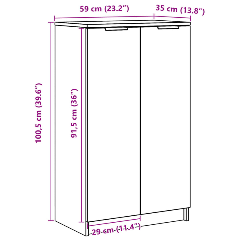 Schoenenkast 59X35X100,5 Cm Bewerkt Hout Artisanaal Eikenkleur