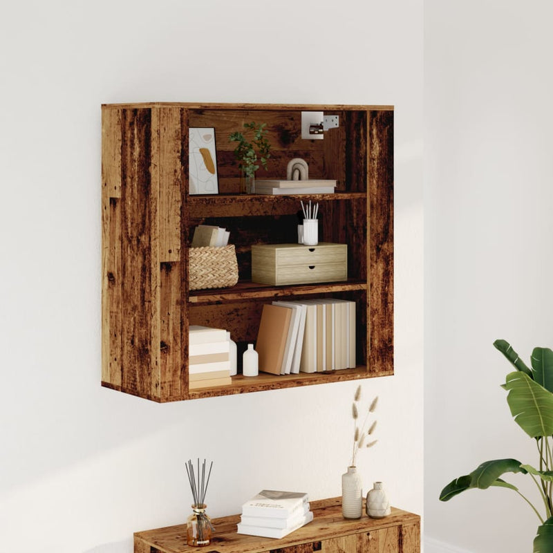 Wandkast 80X33X80 Cm Bewerkt Hout Artisanaal Eikenkleur