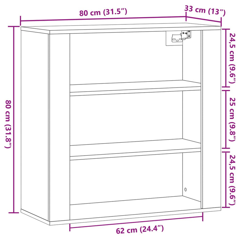 Wandkast 80X33X80 Cm Bewerkt Hout Artisanaal Eikenkleur
