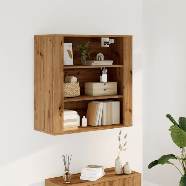 Wandkast 80X33X80 Cm Bewerkt Hout Artisanaal Eikenkleur