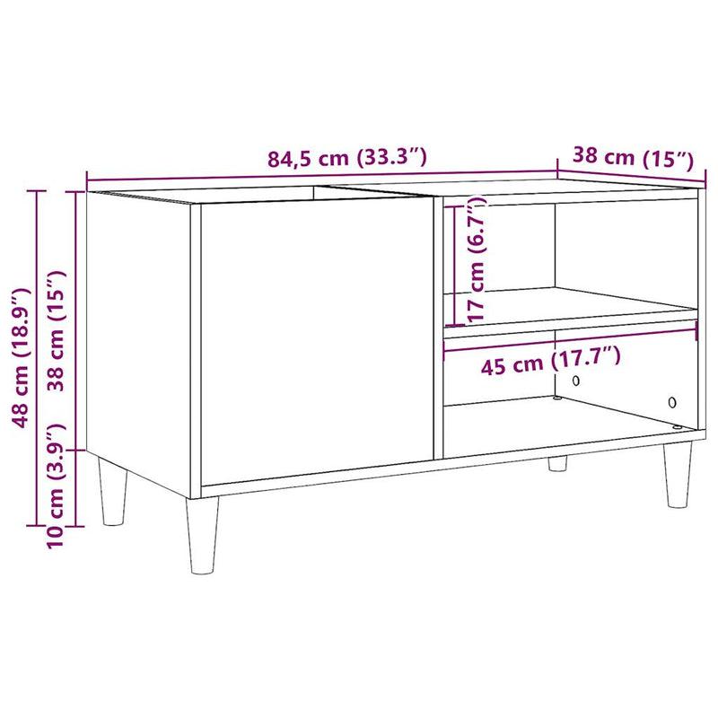 Platenkast 84,5X38X48 Cm Bewerkt Hout Artisanaal Eikenkleur