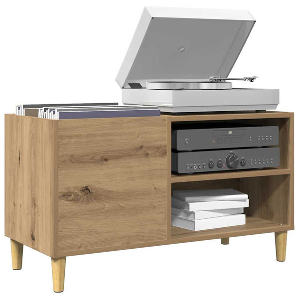 Platenkast 84,5X38X48 Cm Bewerkt Hout Artisanaal Eikenkleur