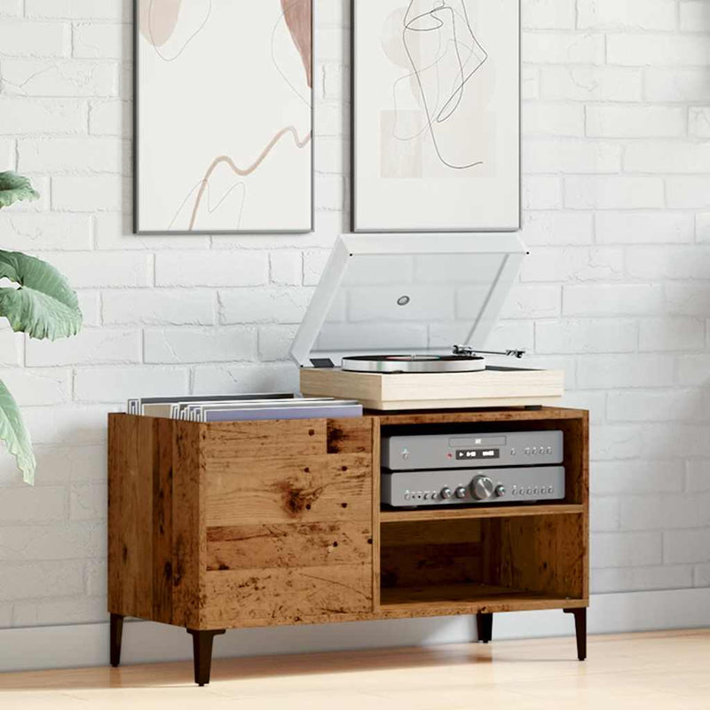 Platenkast 84,5X38X48 Cm Bewerkt Hout Oud Houtkleurig