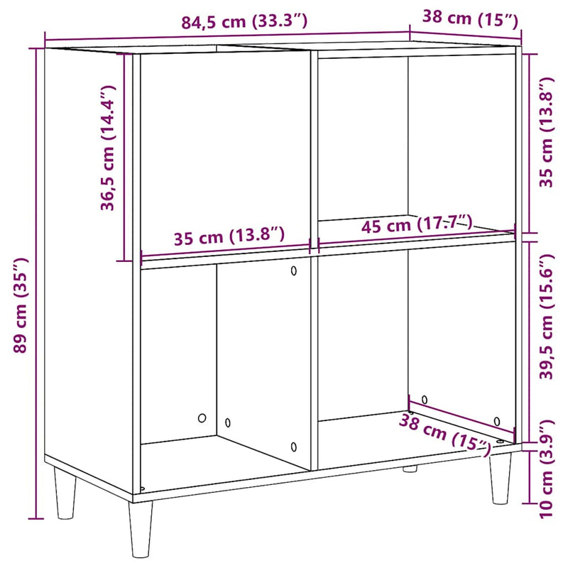 Platenkast 84,5X38X89 Cm Bewerkt Hout Oud Houtkleurig
