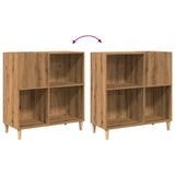 Platenkast 84,5X38X89 Cm Bewerkt Hout Artisanaal Eikenkleur