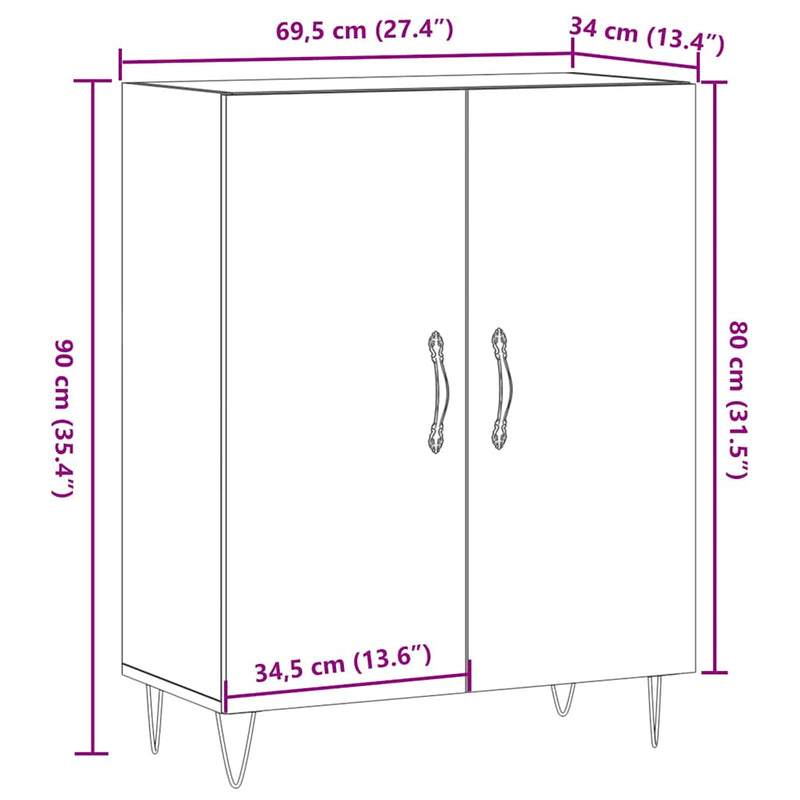Dressoir 69,5X34X90 Cm Bewerkt Hout Kleurig