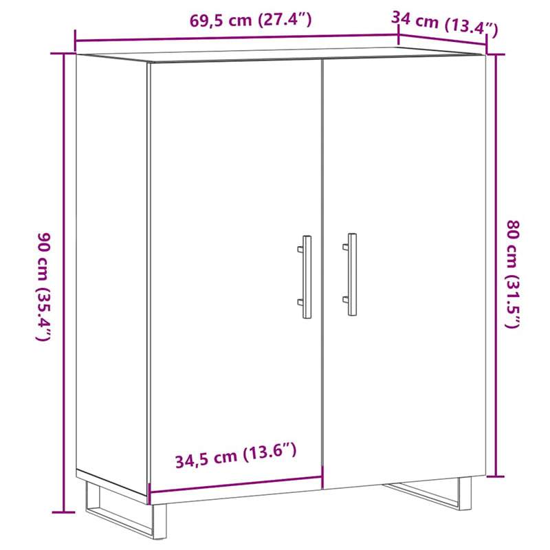 Dressoir 69,5X34X90 Cm Bewerkt Hout Kleurig
