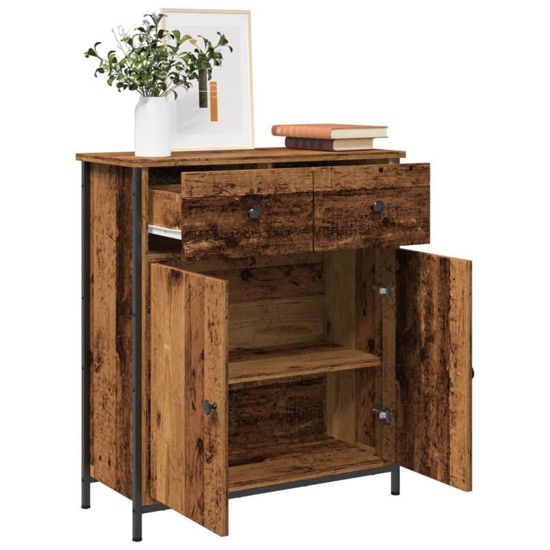 Dressoir 70X30X80 Cm Bewerkt Hout En Staal Kleurig