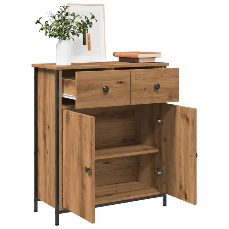 Dressoir 70X30X80 Cm Bewerkt Hout En Staal Kleurig