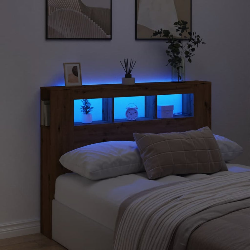 Led Hoofdbord 140 X 18,5 X 103,5 Cm Bewerkt Hout