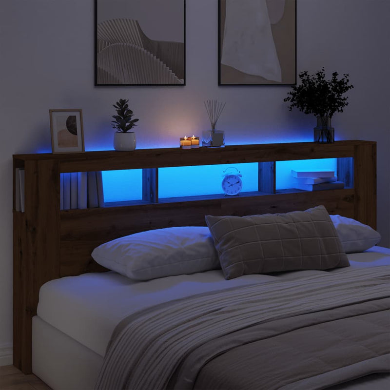 Led Hoofdbord 140 X 18,5 X 103,5 Cm Bewerkt Hout