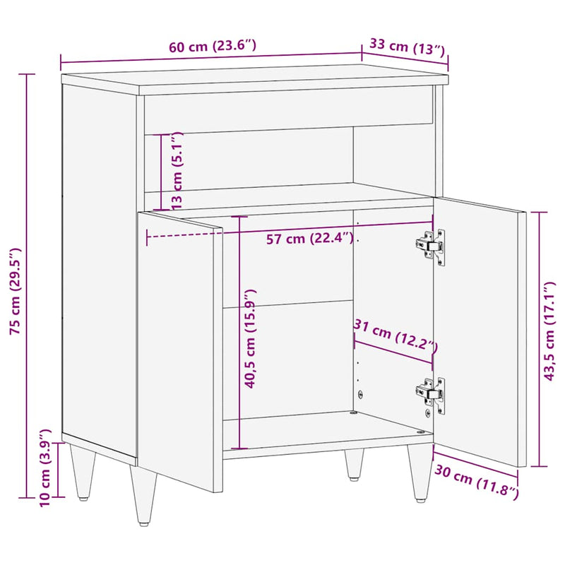 Dressoir 60X33X75 Cm Massief Mangohout