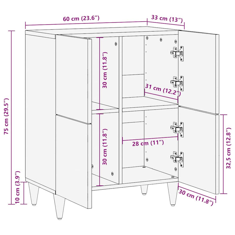 Dressoir 60X33X75 Cm Massief Mangohout