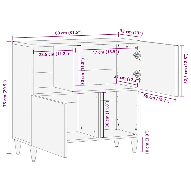 Dressoir 80X33X75 Cm Massief Mangohout