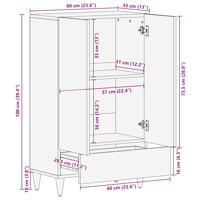 Hoge Kast 60X33X100 Cm Massief Mangohout