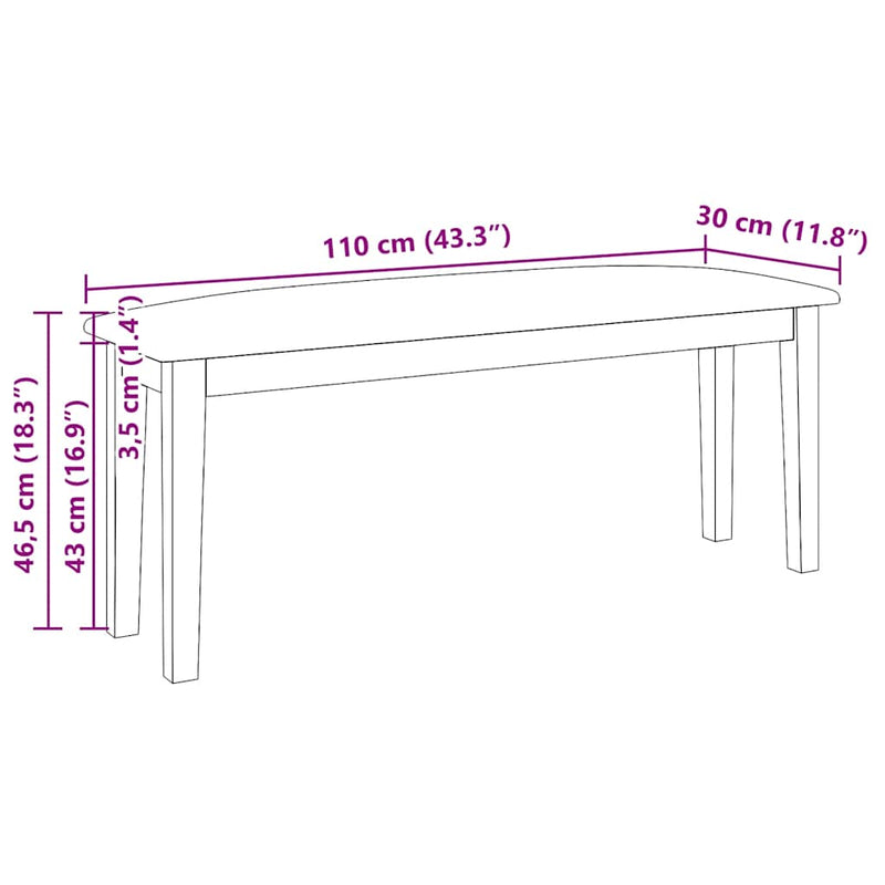 Bank 110 Cm Massief Hout Rubber