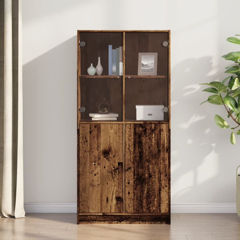 Highboard Zwart 68 X 37 X 142 Cm Bewerkt Hout