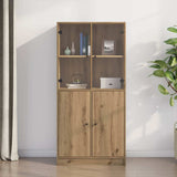 Highboard Zwart 68 X 37 X 142 Cm Bewerkt Hout