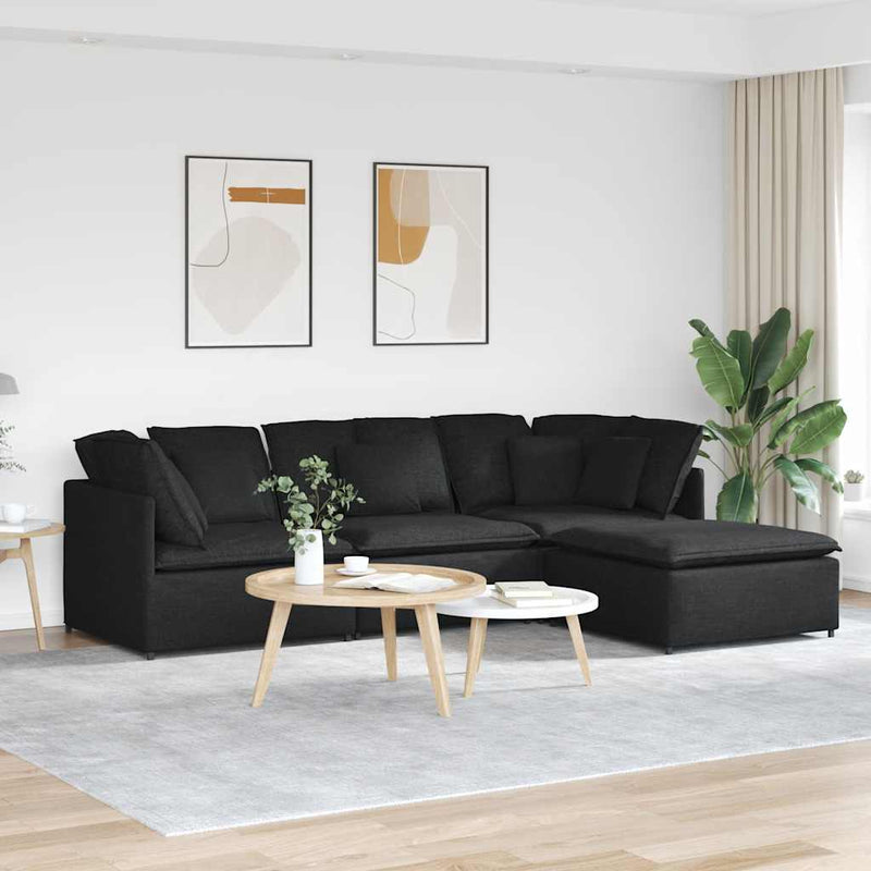 Modulaire Bank Met Voetenbank En Kussens Stof Jeans Blauw