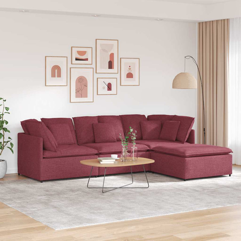 Modulaire Bank Met Voetenbank En Kussens Stof Jeans Blauw