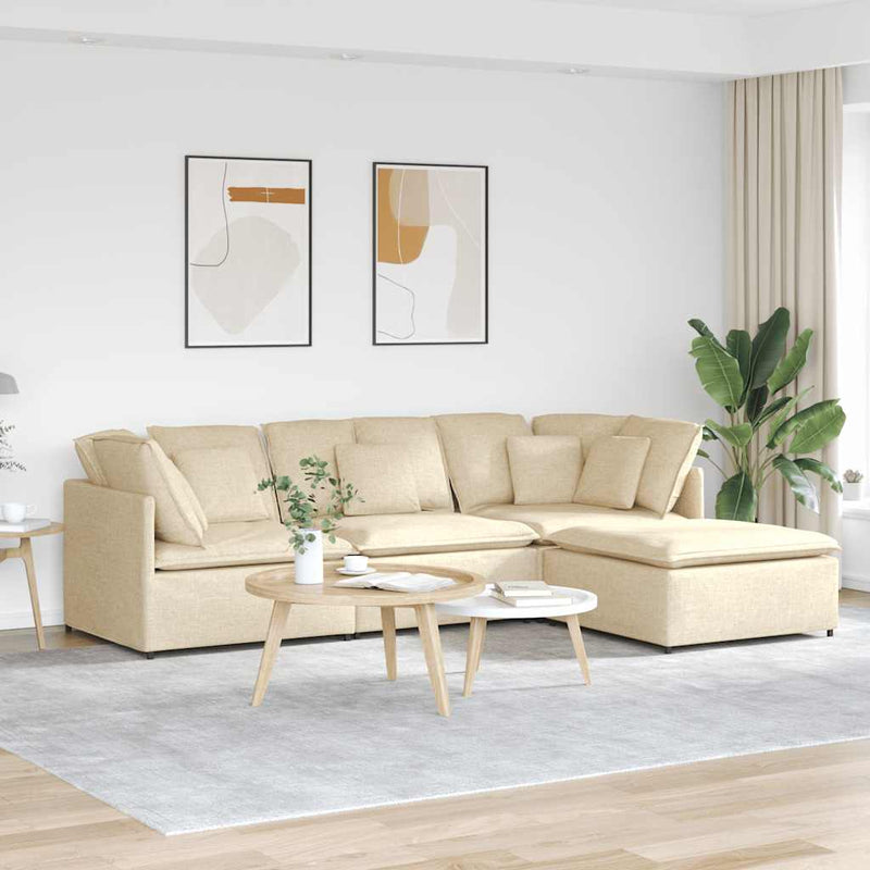 Modulaire Bank Met Voetenbank En Kussens Stof Jeans Blauw