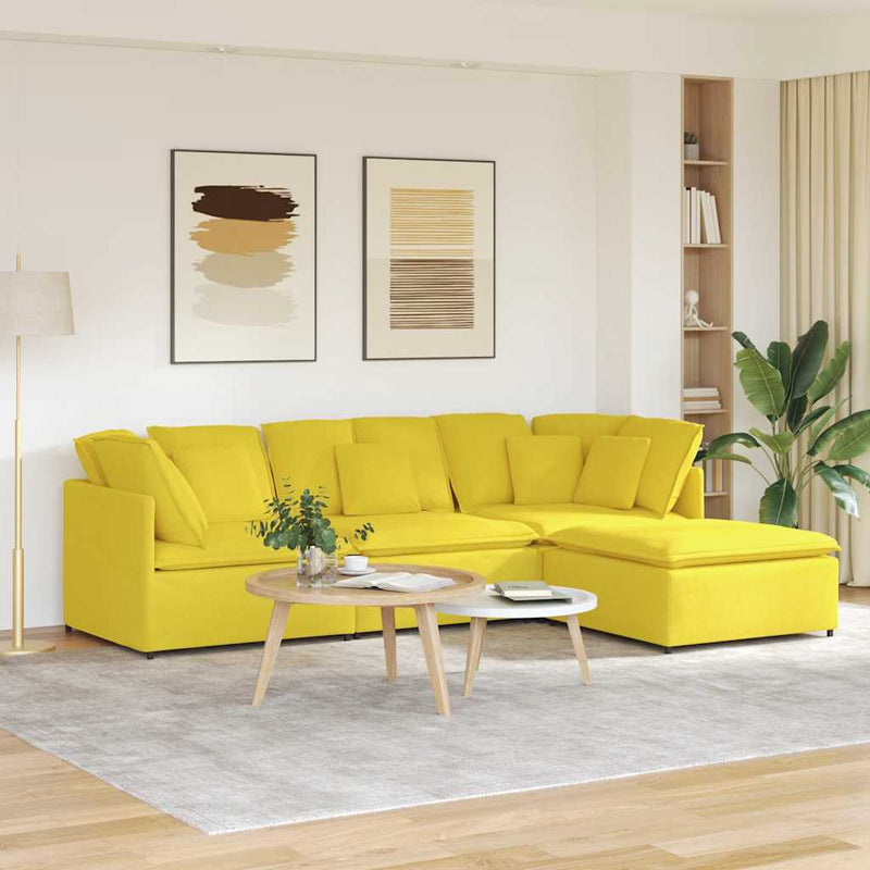 Modulaire Bank Met Voetenbank En Kussens Stof Jeans Blauw