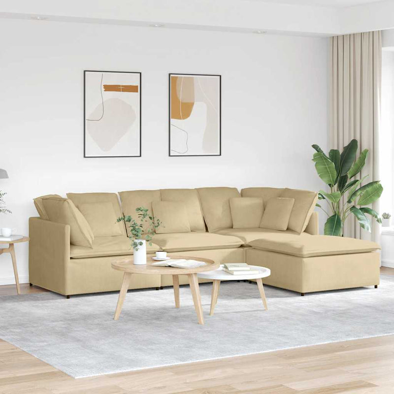 Modulaire Bank Met Voetenbank&Kussens Corduroy Stof