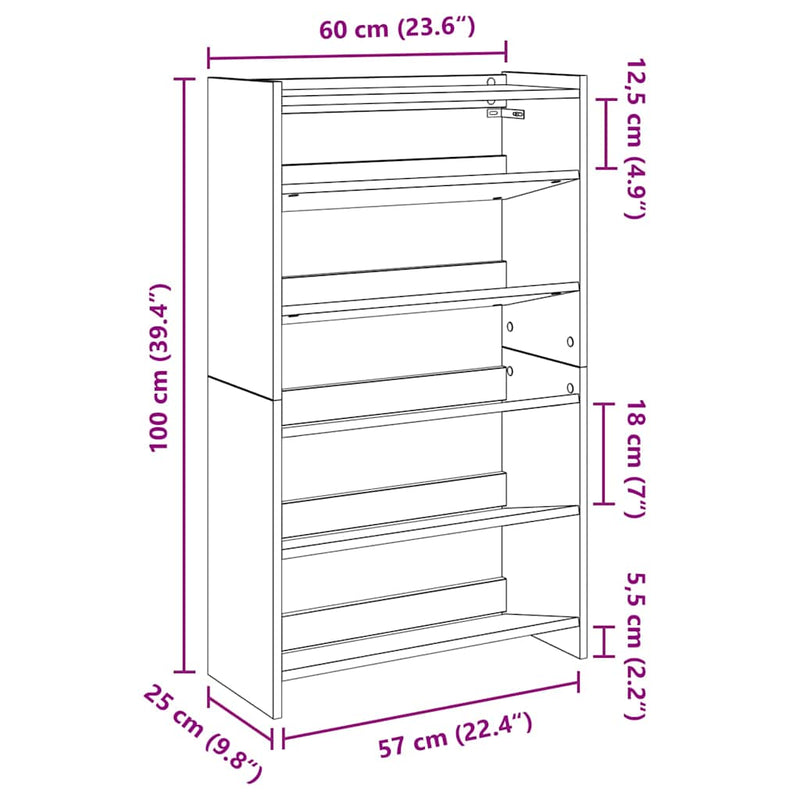 Schoenenrek 60X25X Bewerkt Hout Kleurig Gerookt Eiken