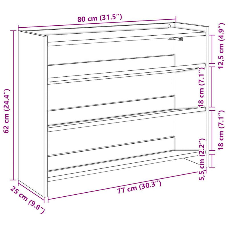 Schoenenrek 80X25X Bewerkt Hout Zwart