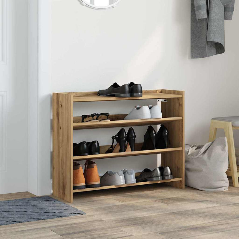 Schoenenrek 80X25X Bewerkt Hout Artisanaal Eikenkleur Artisanaal Eikenkleurig