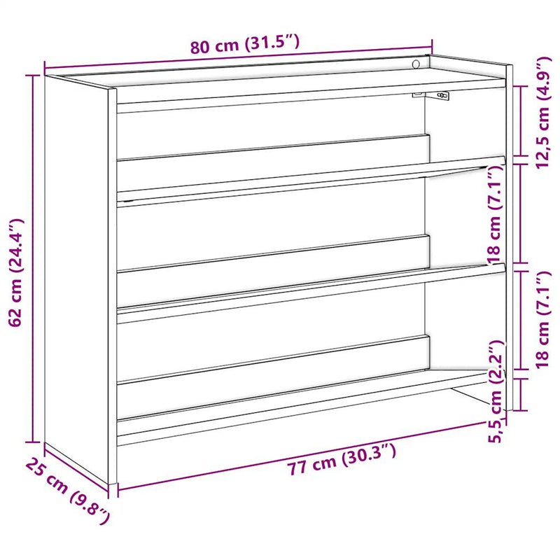 Schoenenrek 80X25X Bewerkt Hout Artisanaal Eikenkleur Artisanaal Eikenkleurig