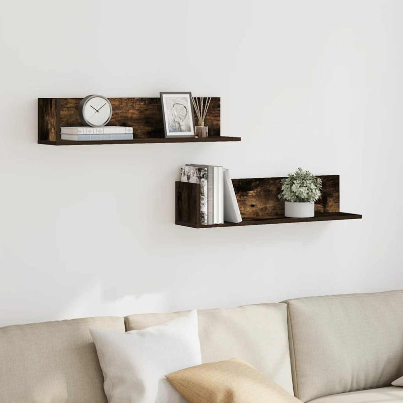 Wandschappen 2 St 75X16,5X16,5 Cm Bewerkt Hout Gerookt Eiken